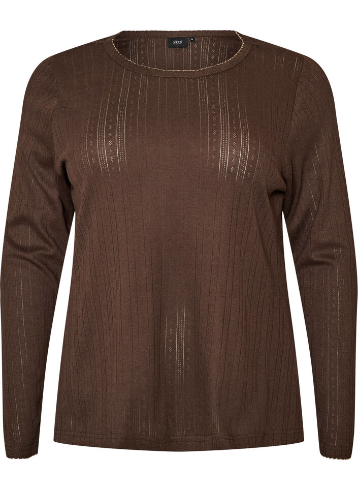 Organic cotton pyjama top with eyelet embroidery, Brown, Packshot image number 0