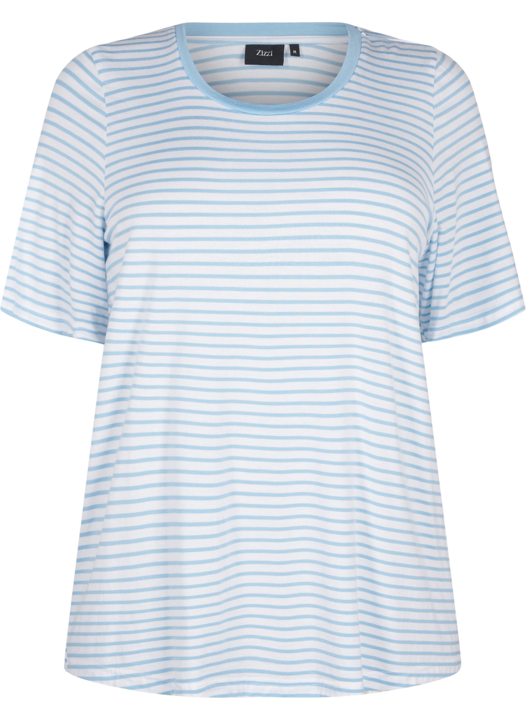 Zizzifashion Striped T-shirt in lyocell with round neck, Light Blue, Packshot image number 0