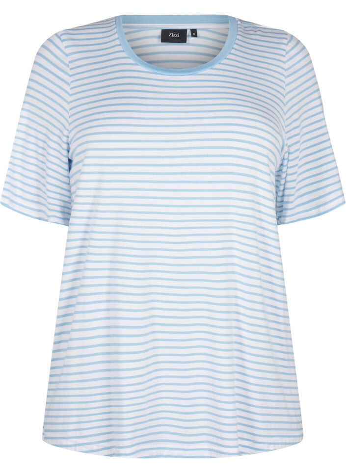 Striped T-shirt in lyocell with round neck, Light Blue, Packshot image number 0