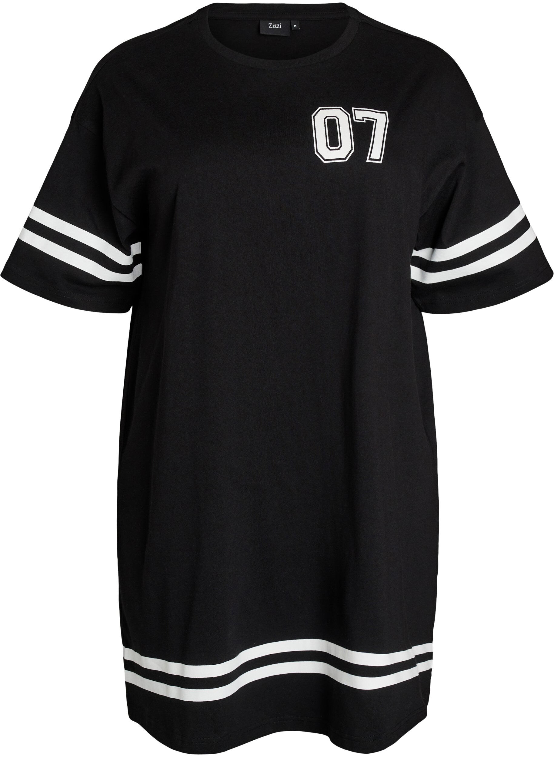 Zizzifashion Short T-shirt dress with sporty details, Black, Packshot image number 0