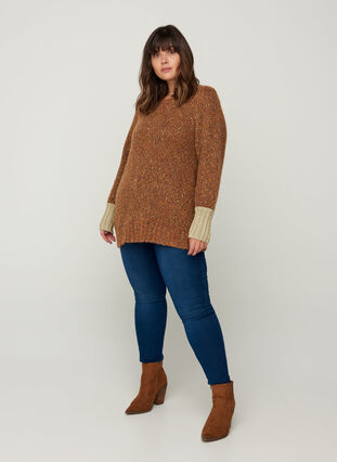 Marled knitted sweater with wool, Mocha Bisque com, Model image number 3