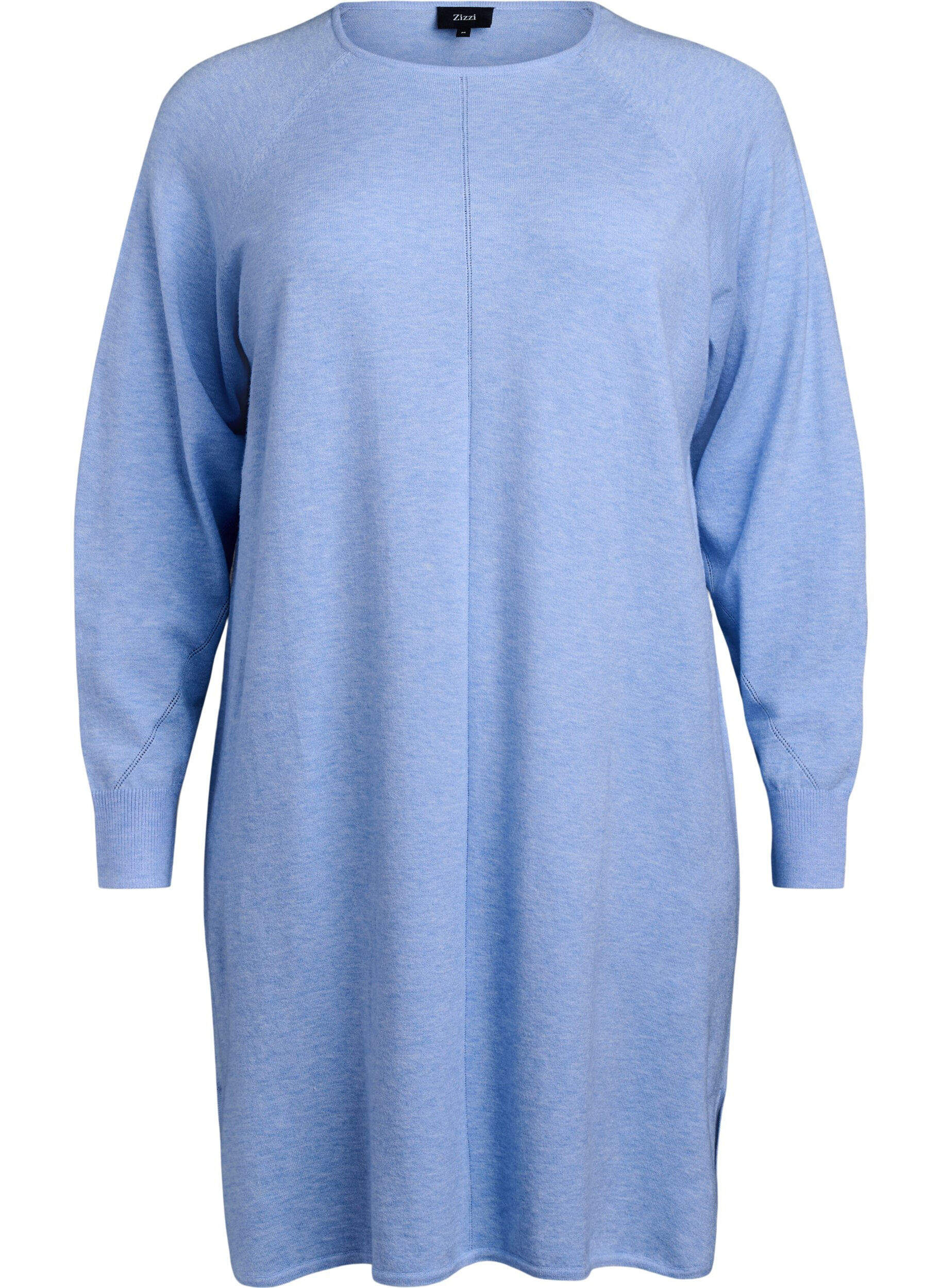 Zizzifashion Knitted dress with a round neck and knitted pattern, Della R. Blue Mel., Packshot image number 0