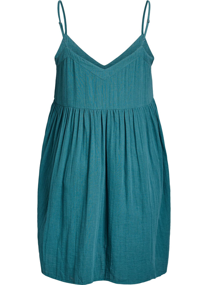 Cotton beach dress with narrow straps, Green, Packshot image number 1