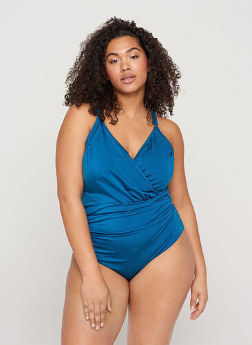 Swimsuit with wrap effect, Ink Blue, Model image number 0