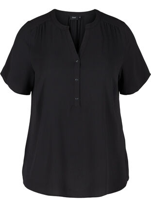 Printed blouse with short sleeves, Black, Packshot image number 0