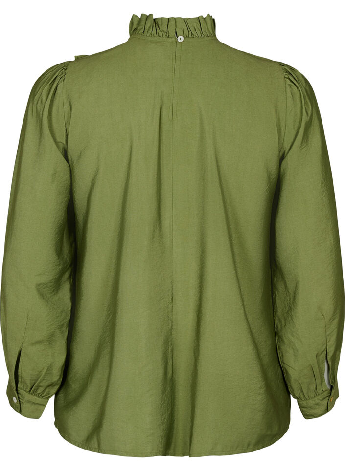 Viscose blouse with frills, Loden Green, Packshot image number 1
