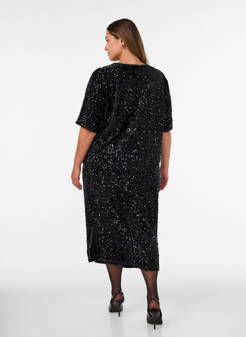Midi skirt with sequins and slits, Black, Model image number 1