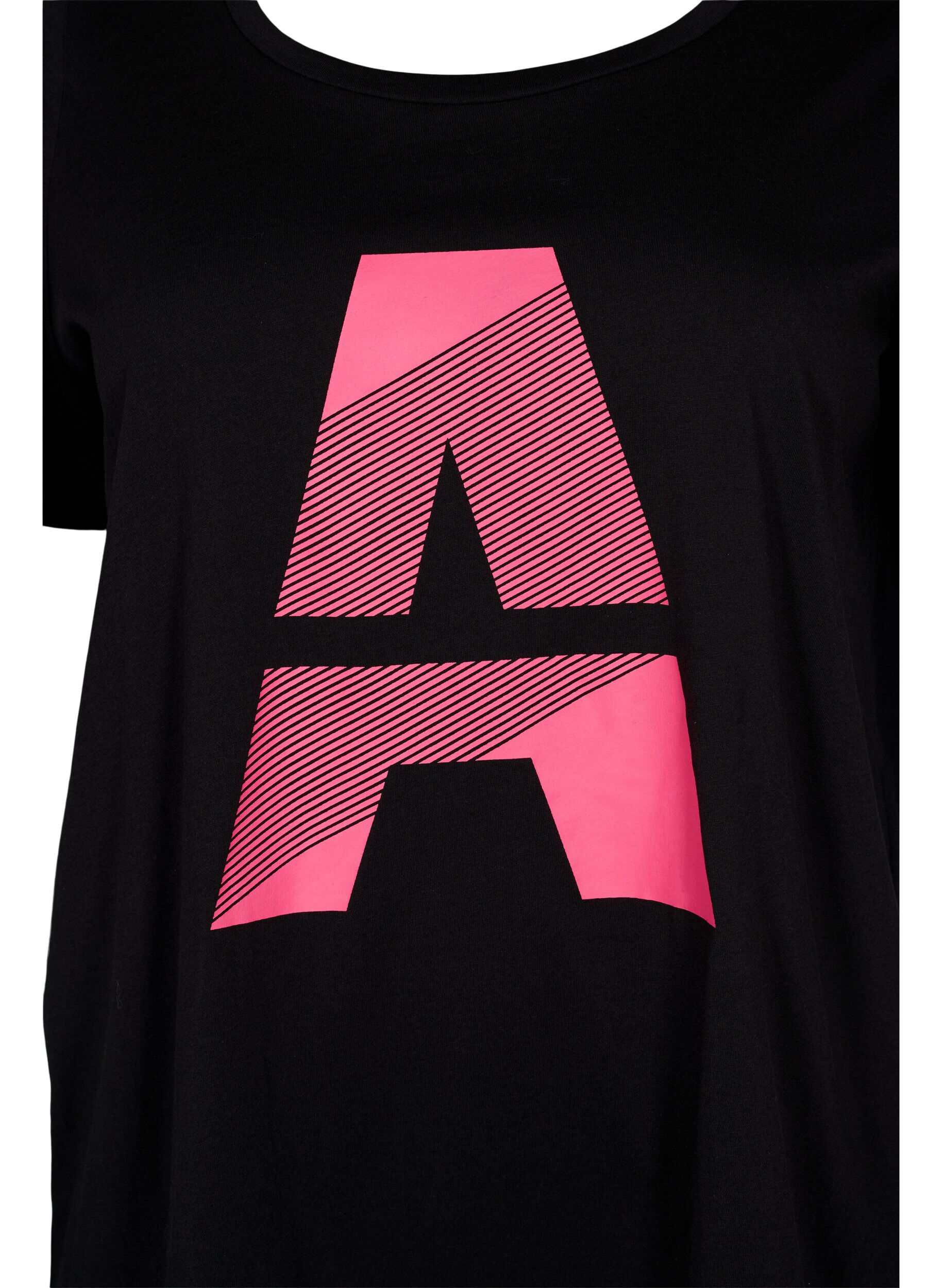 Zizzifashion Sports t-shirt with print, Black w. Pink A, Packshot image number 2