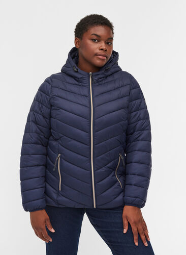 Quilted lightweight jacket with hood and pockets, Navy Blazer as SMS, Model image number 0