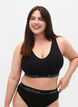 Cotton bra with v-neckline and text print, Black, Model image number 0