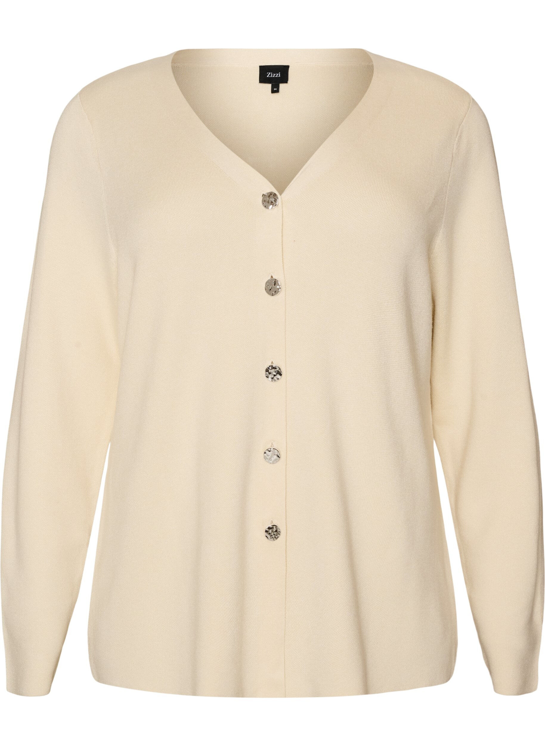 ZizzifashionFine-knit cardigan with decorative buttons, Vanilla, Packshot image number 0