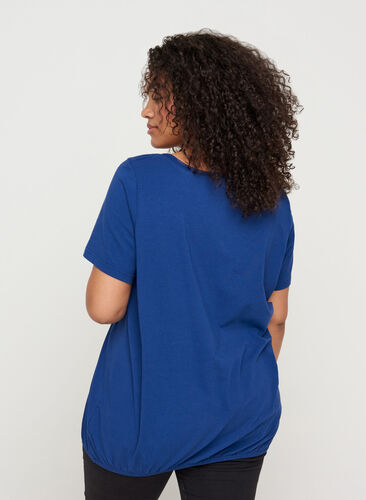 Short-sleeved t-shirt with a round neck and lace trim, Twilight Blue, Model image number 1