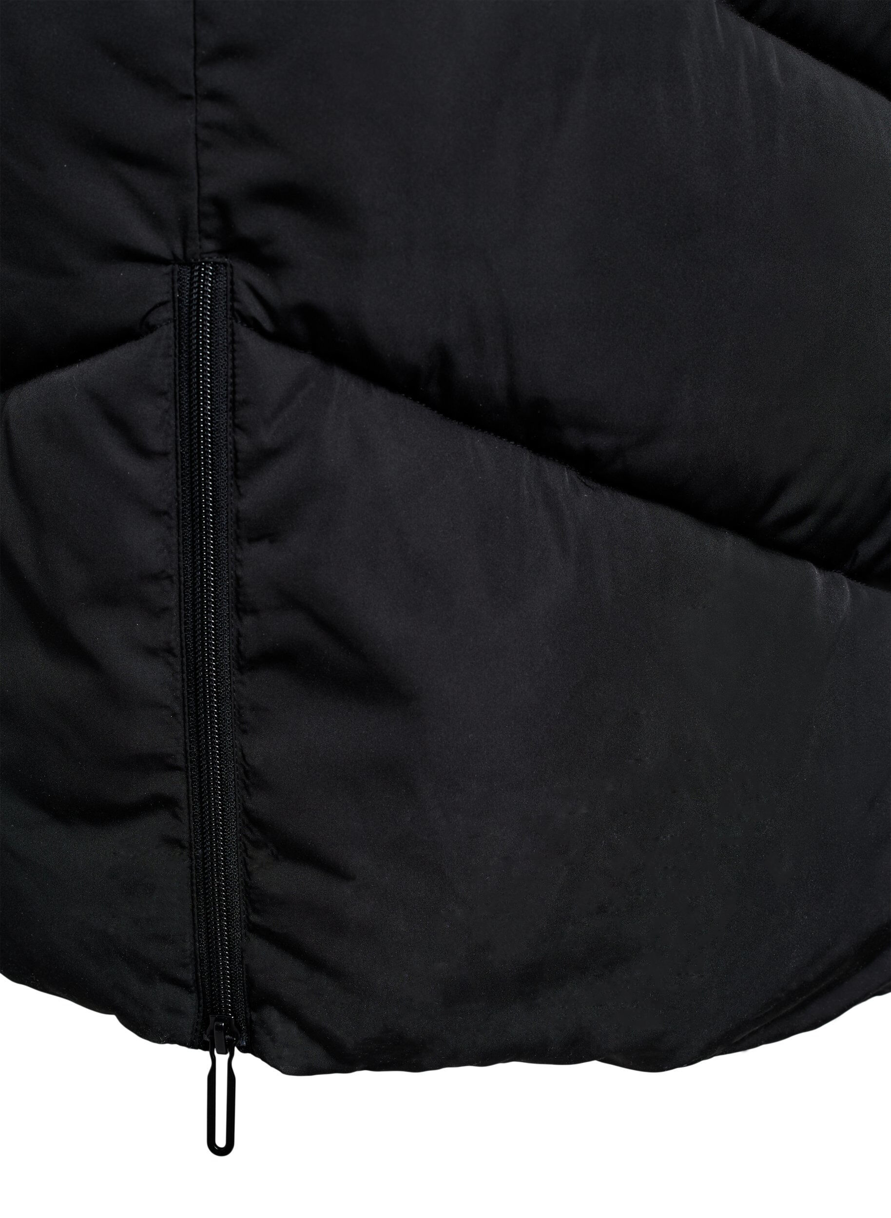Zizzifashion Long puffer coat with hood and pockets, Black, Packshot image number 3