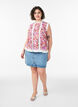 Sleeveless cotton blouse with floral print and broderie anglaise, Pink, Model image number 1