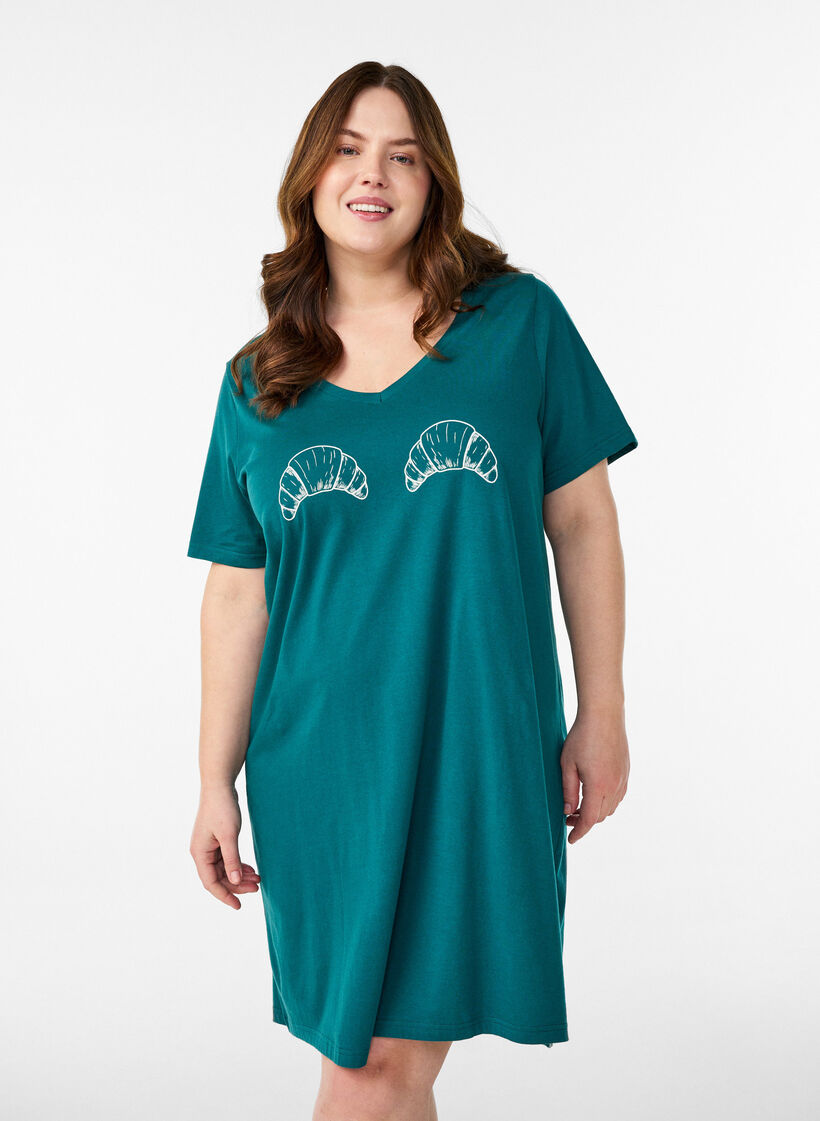 Organic cotton nightdress with V-neck, Green, Model image number 0