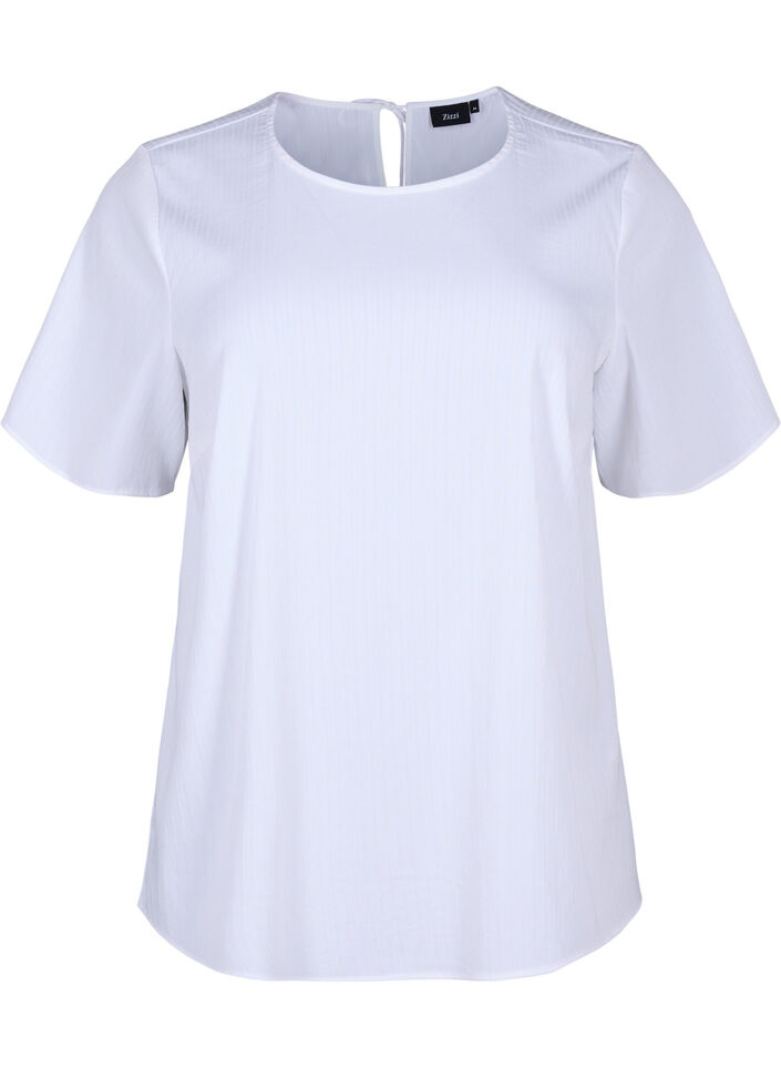 Short-sleeved viscose blouse with ties, Bright White, Packshot image number 0