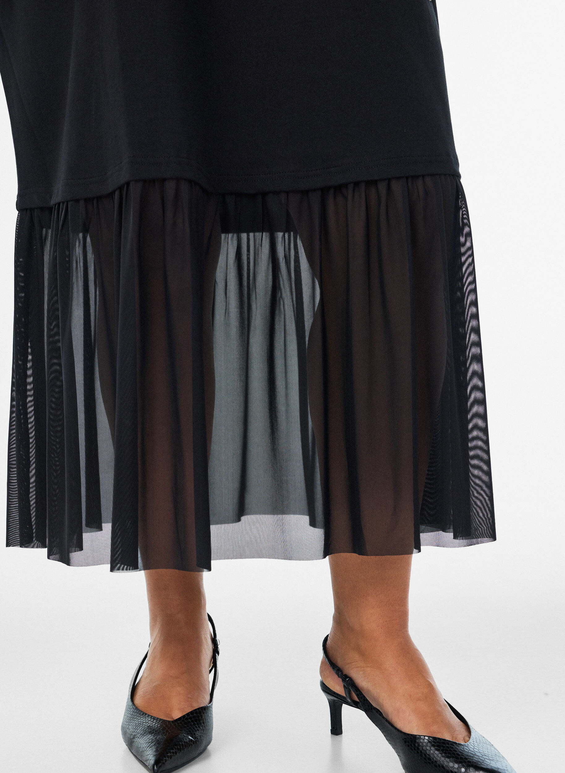 ZizzifashionT-shirt dress with a sheer mesh hem, Black, Model image number 2