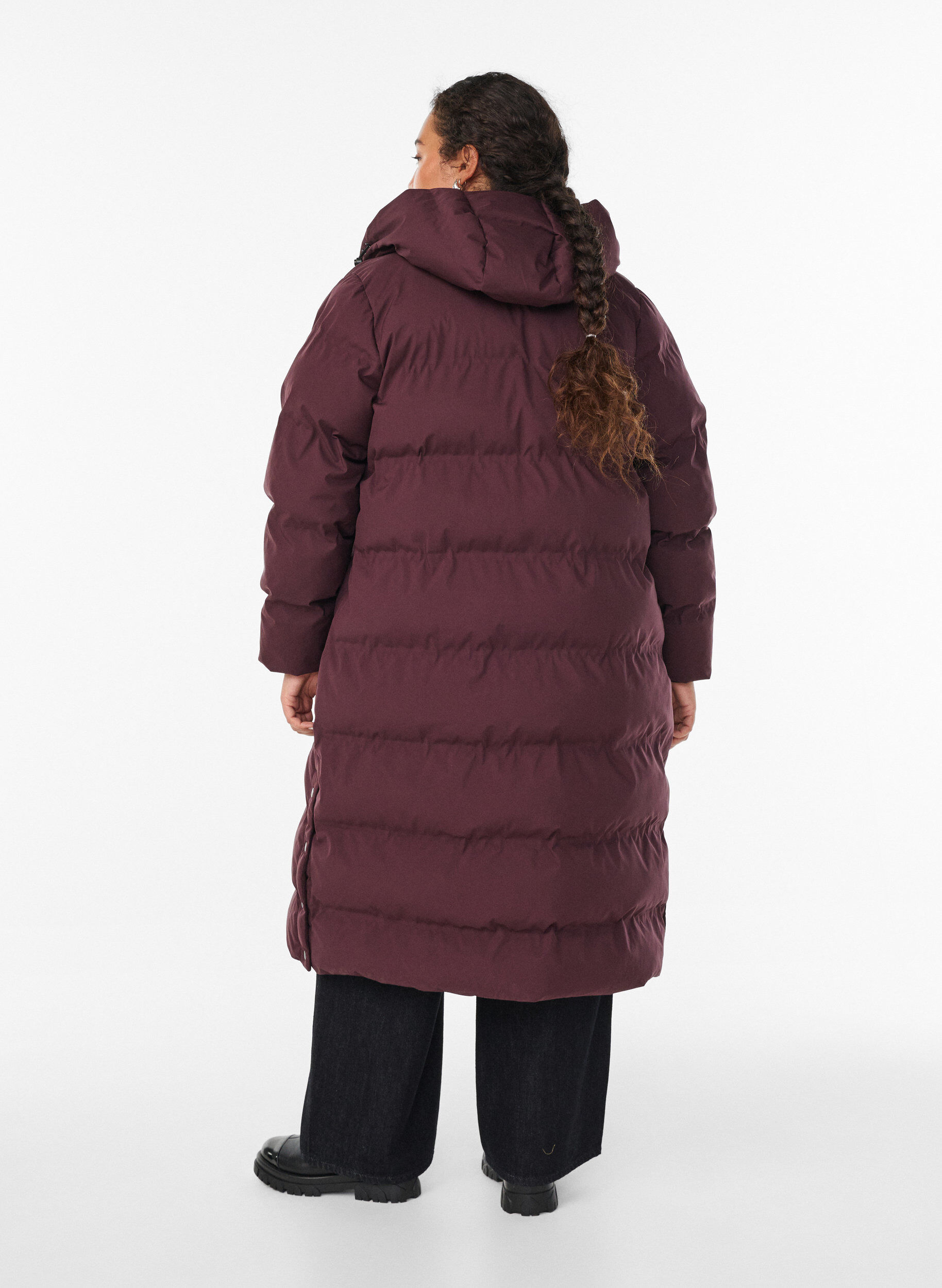 ZizzifashionLong puffer winter coat with hood, Dark Bordeaux, Model image number 1