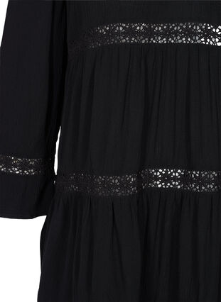 Viscose A-line dress with lace trim, Black, Packshot image number 3