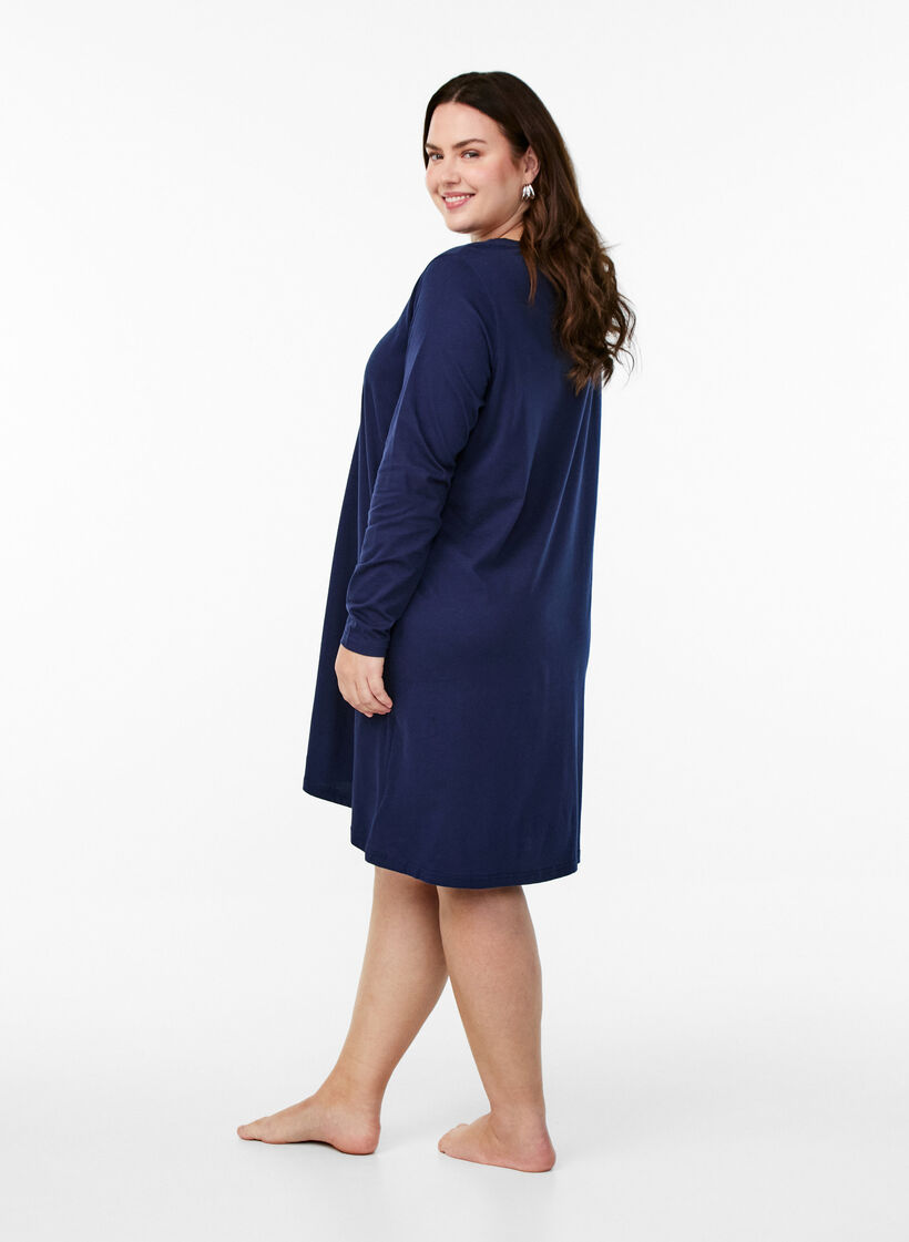 Long-sleeved nightgown in organic cotton, Blue, Model image number 2