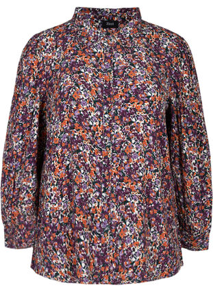 Floral viscose shirt, Purple flower AOP, Packshot image number 0