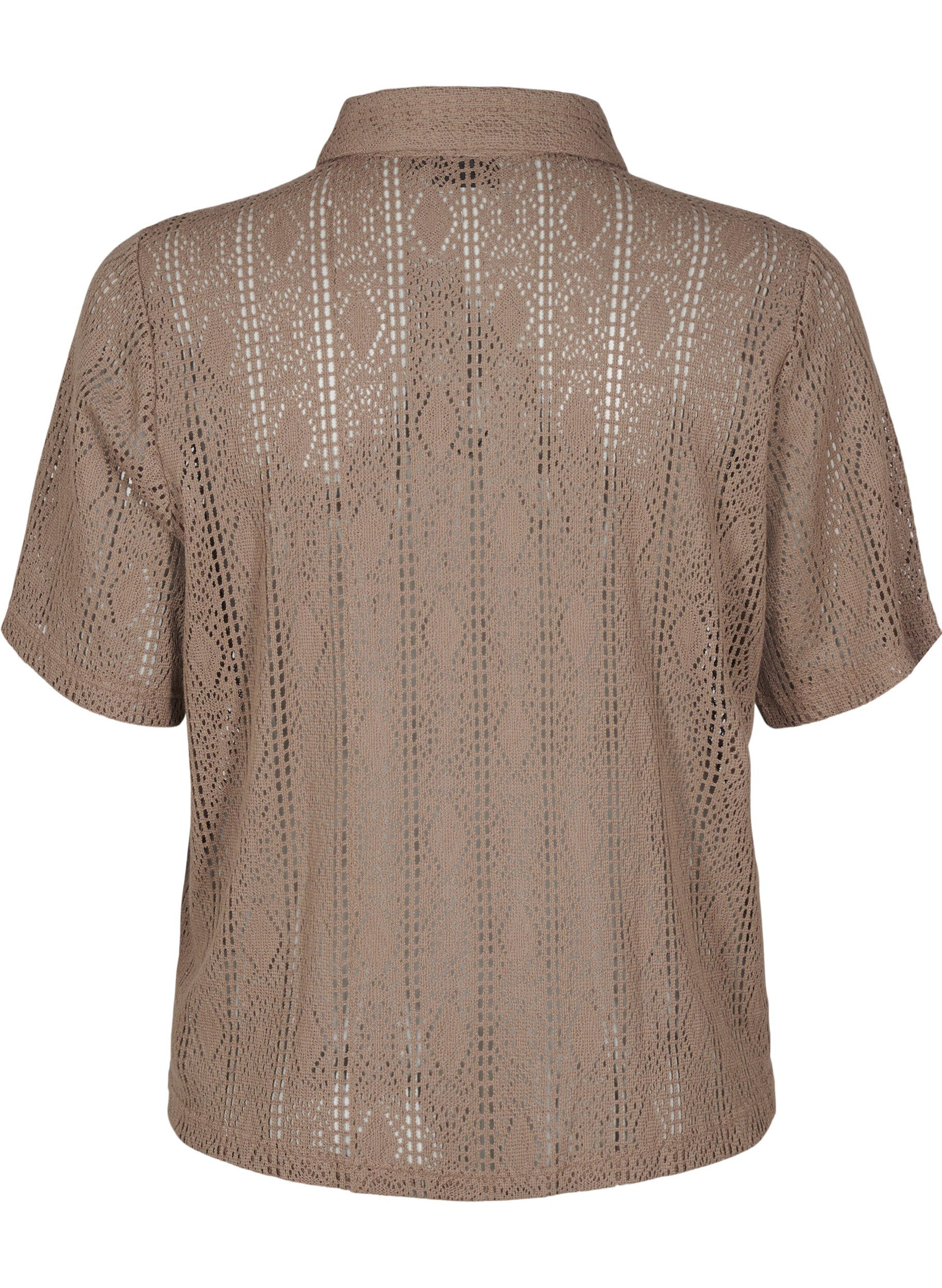 Zizzifashion Short-sleeved shirt with openwork pattern, Brown, Packshot image number 1