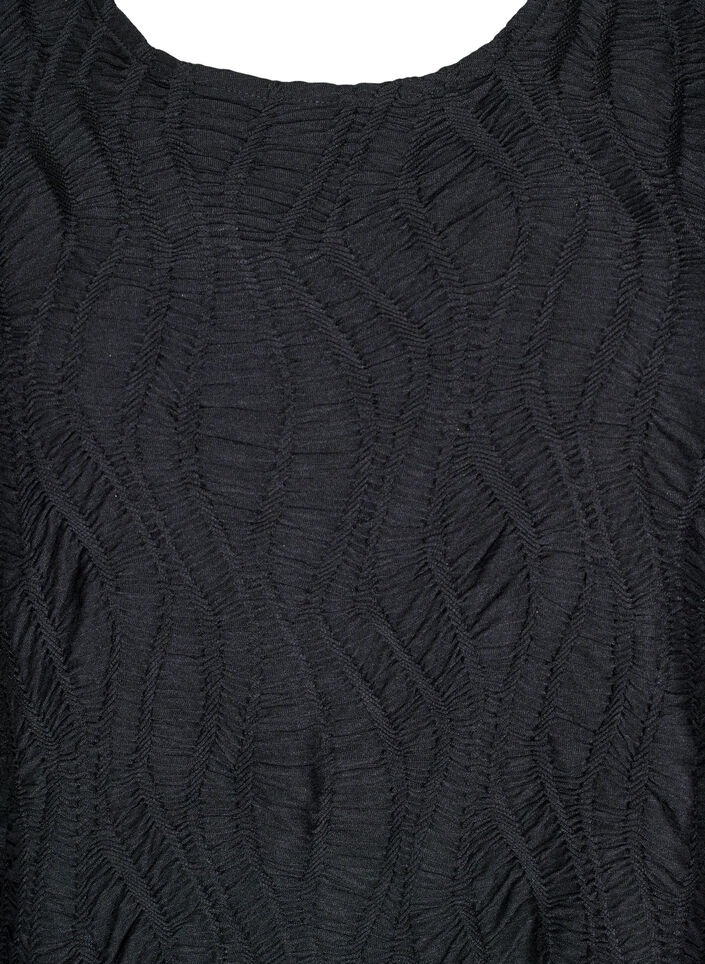 Short dress with texture and 3/4 sleeves, Black, Packshot image number 2
