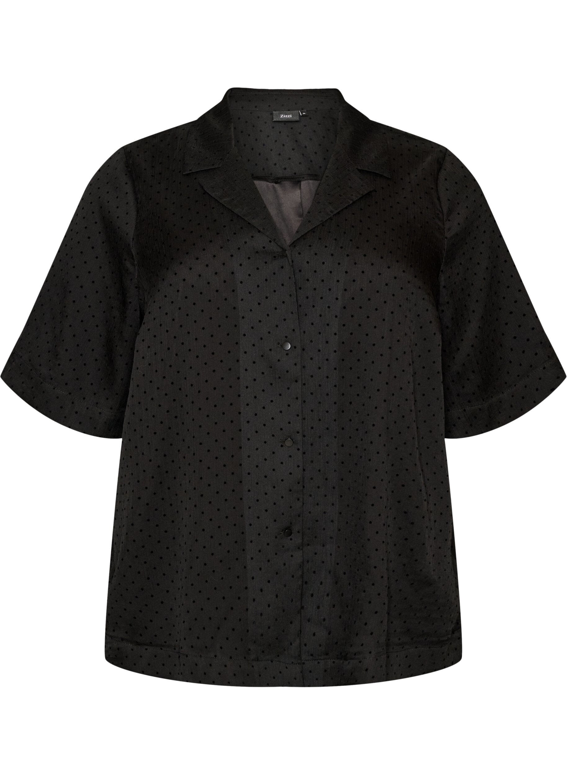 Zizzifashion Polka dot shirt blouse with lapels, Black, Packshot image number 0