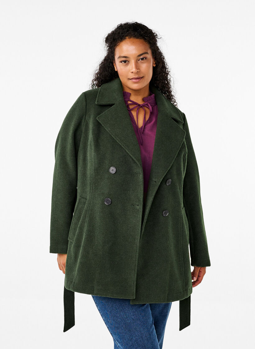 Short wool jacket with belt, Forest Night Mel., Model image number 0