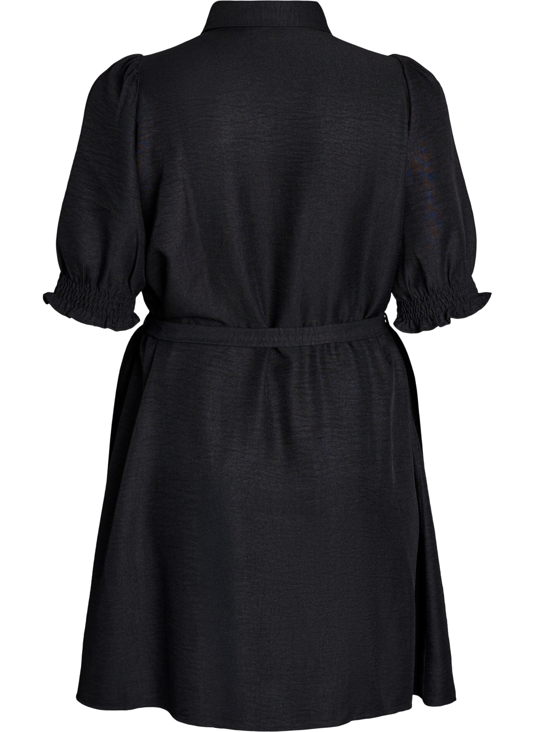 Zizzifashion Knee-length shirt dress with tie belt, Black, Packshot image number 1