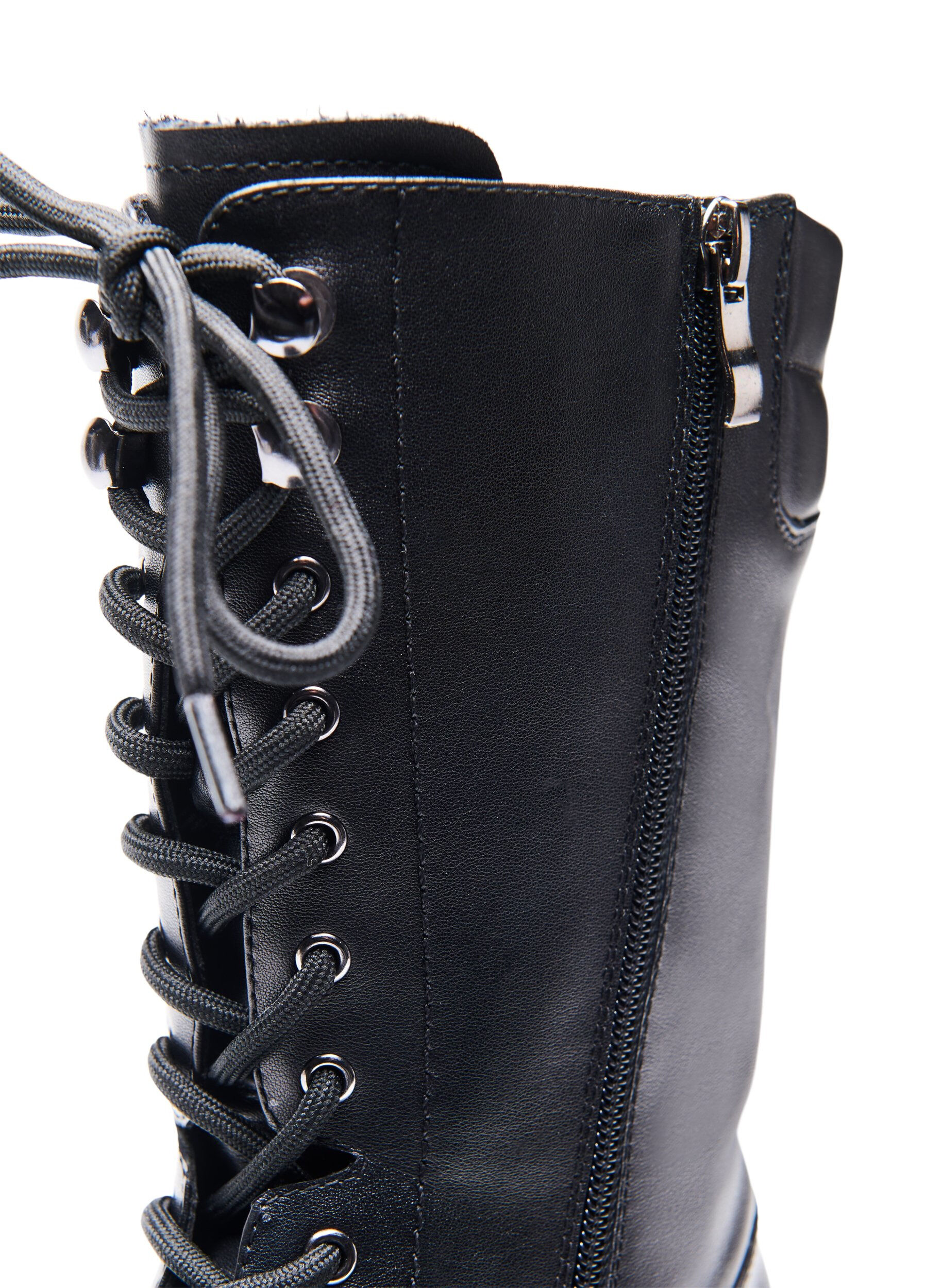 Zizzifashion Wide fit leather boot with zip and laces, Black, Packshot image number 3
