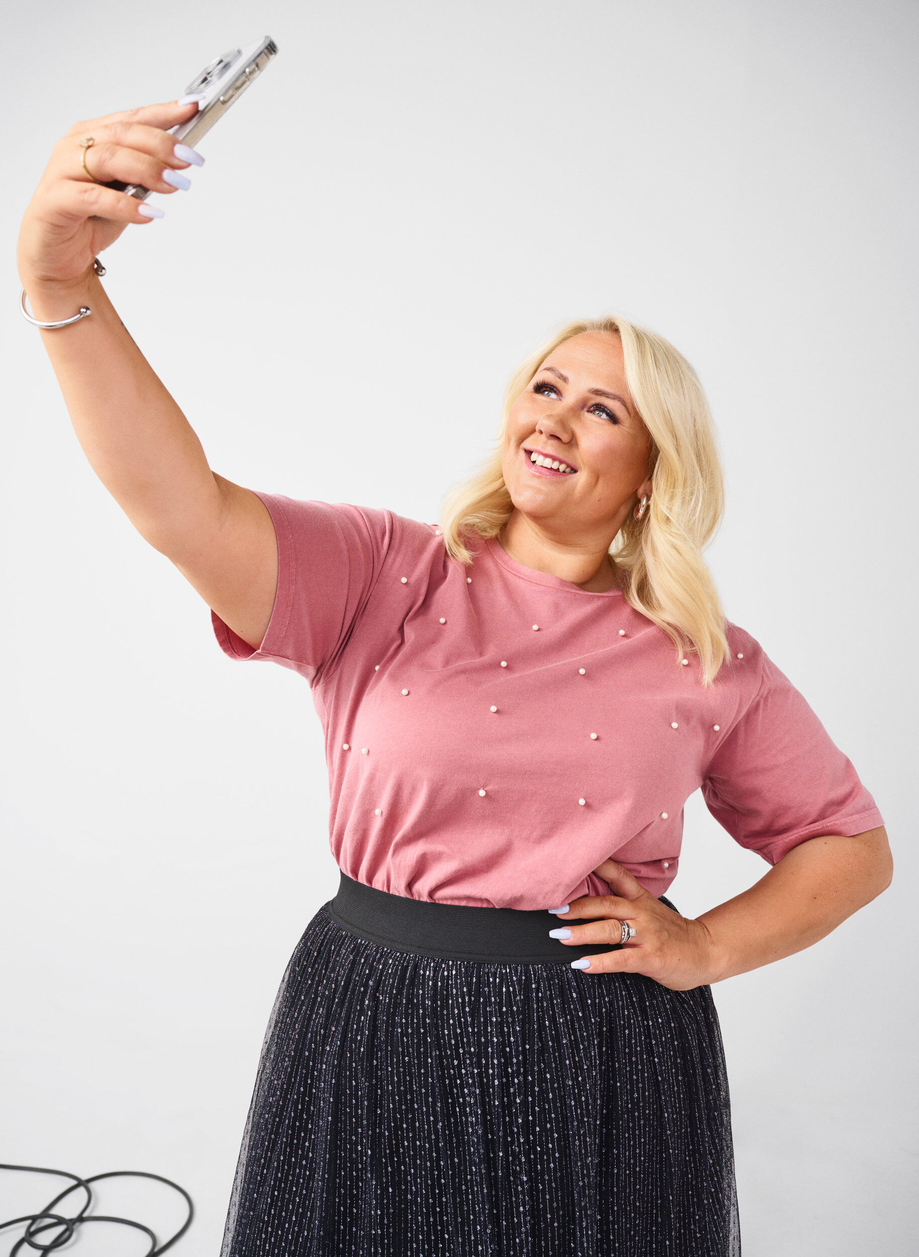 Zizzifashion T-shirt with pearls, Heather Rose Washed, Image image number 0