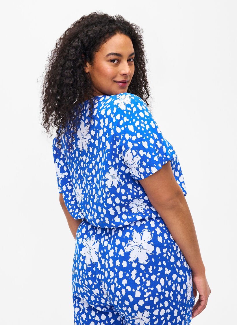 FLASH - Short sleeve viscose blouse with print, Blue, Model image number 2