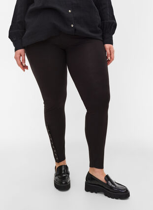 Ribbed leggings with press buttons, Black, Model image number 3