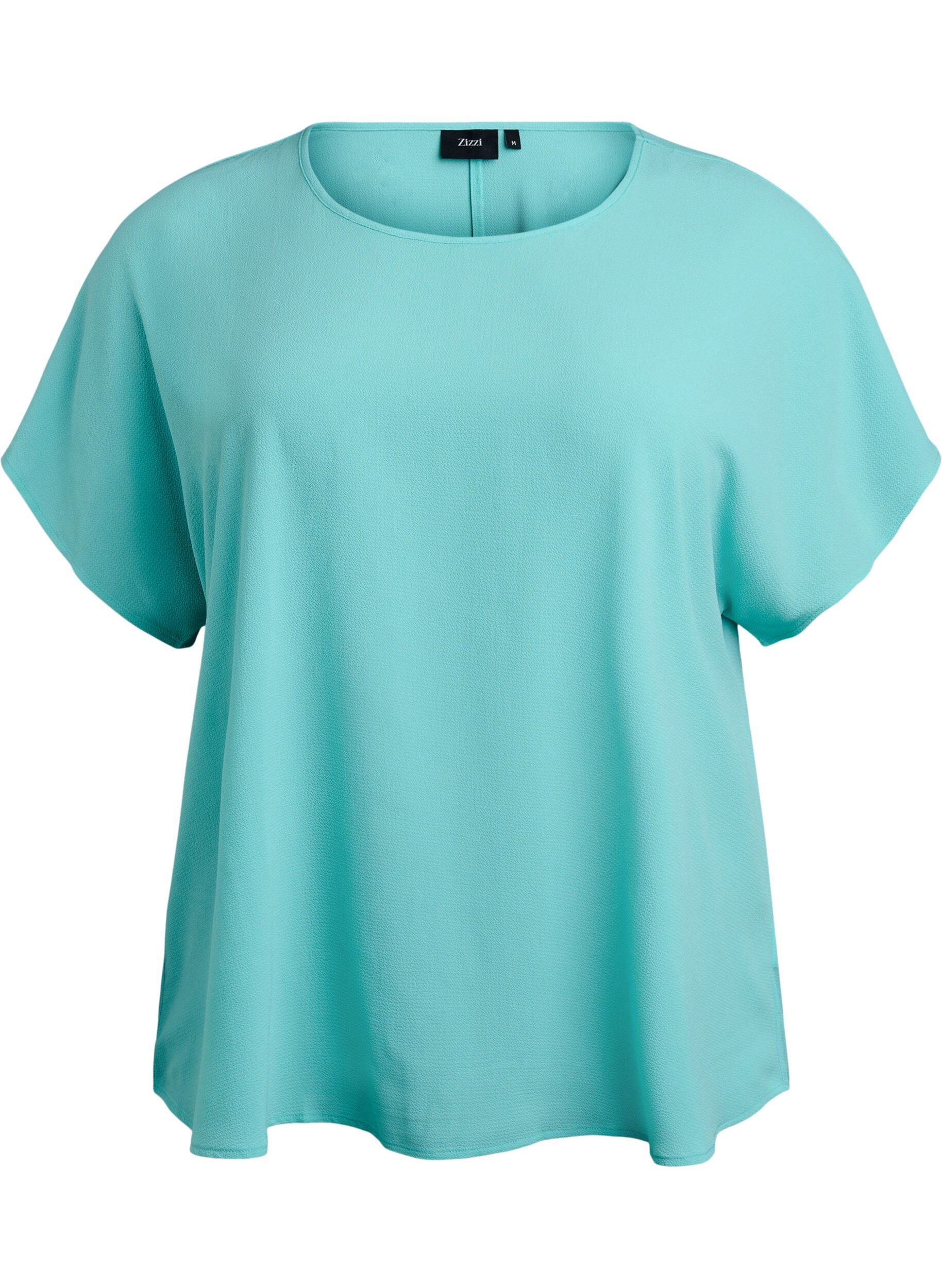 Blouse with short sleeves and a round neckline