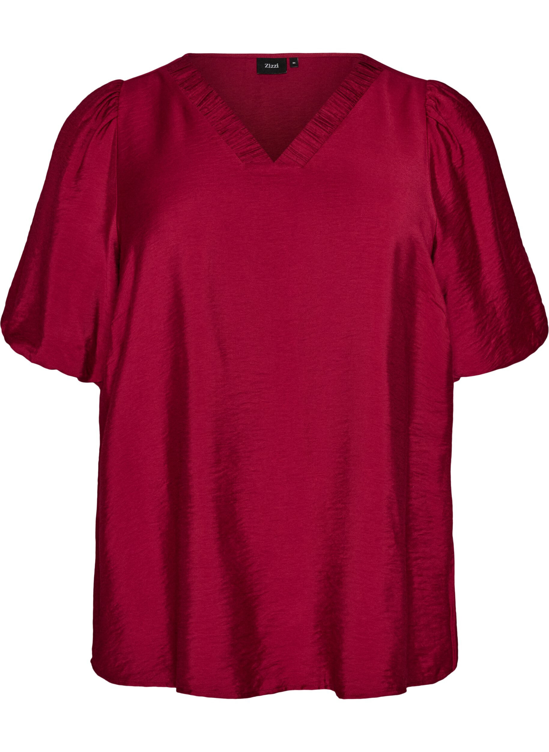 ZizzifashionBlouse with balloon sleeves and V-neck, Red, Packshot image number 0