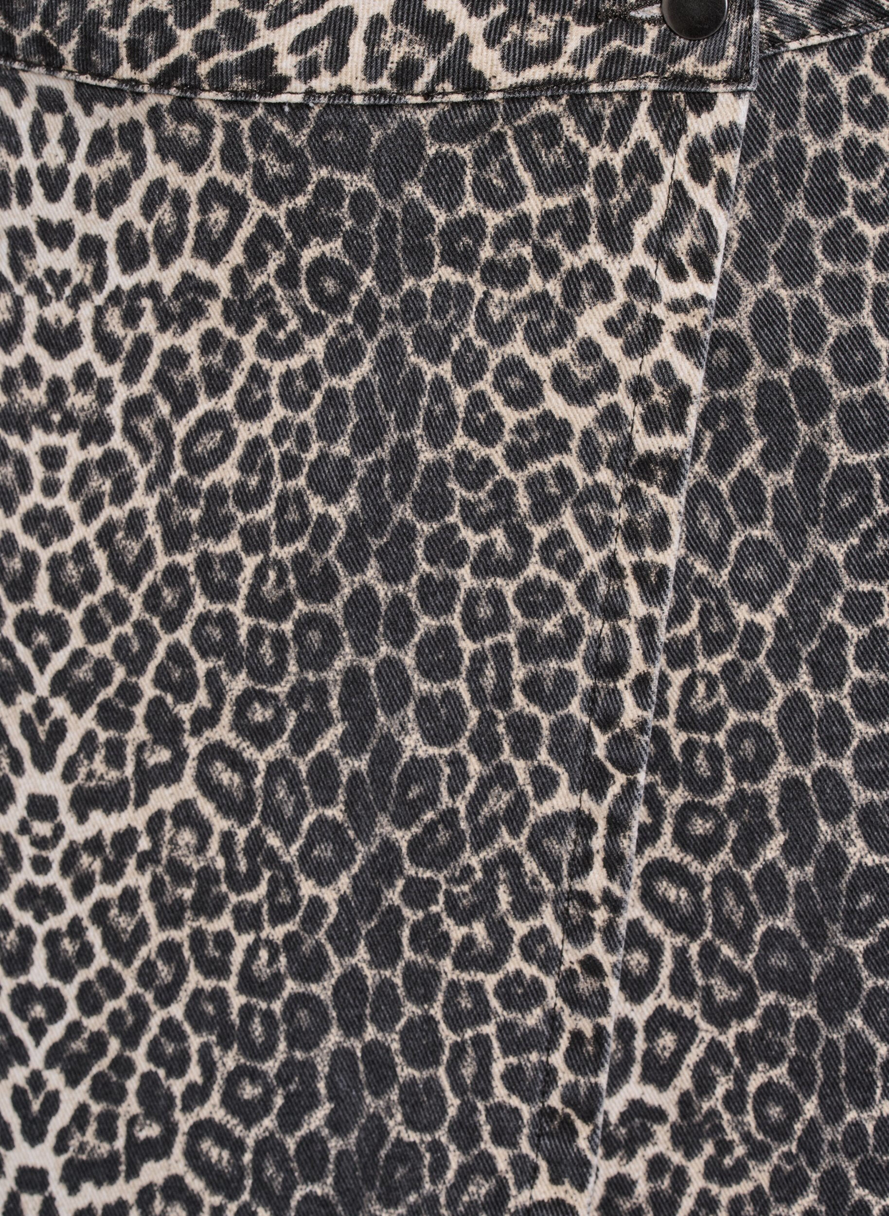 Zizzifashion Short denim skirt with leopard print and an A-line shape, Brown, Packshot image number 2