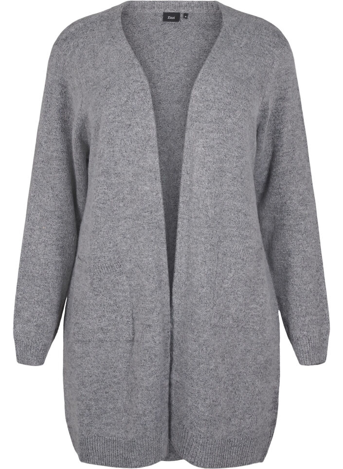 Long knitwear cardigan with pockets, Grey, Packshot image number 0