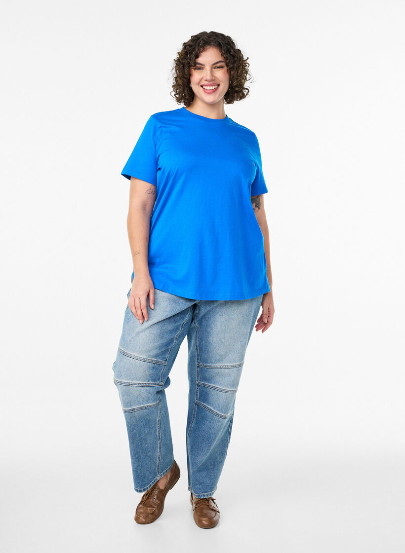 Basic cotton T-shirt with round neck, Blue, Model image number 1