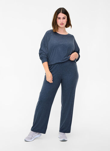 Loose trousers made from ribbed material, Night Sky Mel. , Model image number 0