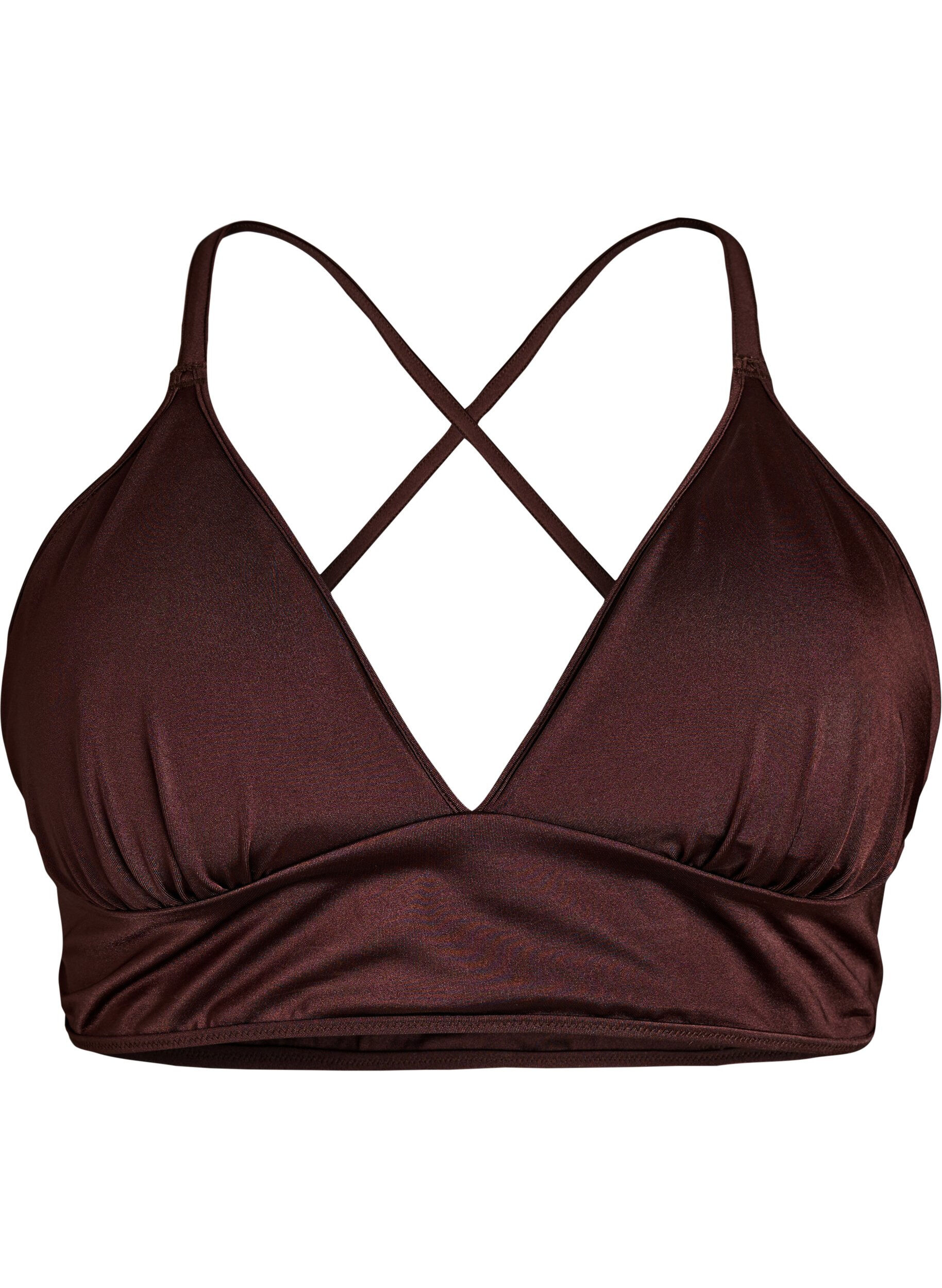 Zizzifashion Reversible bikini top with V-neck and cross-back straps, Brown, Packshot image number 0