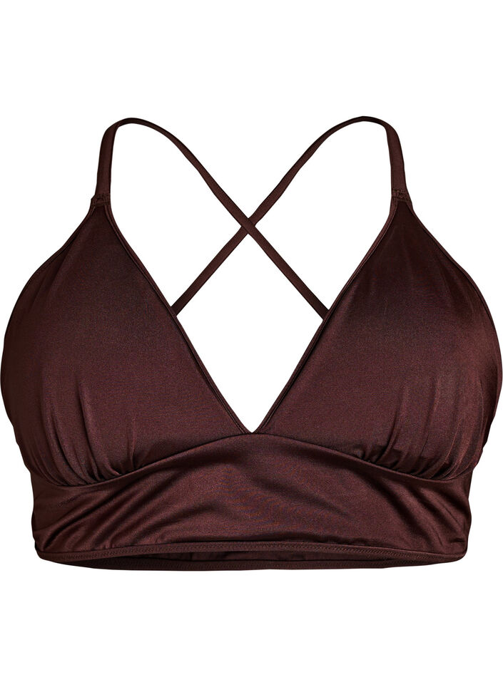Reversible bikini top with V-neck and cross-back straps, Brown, Packshot image number 0