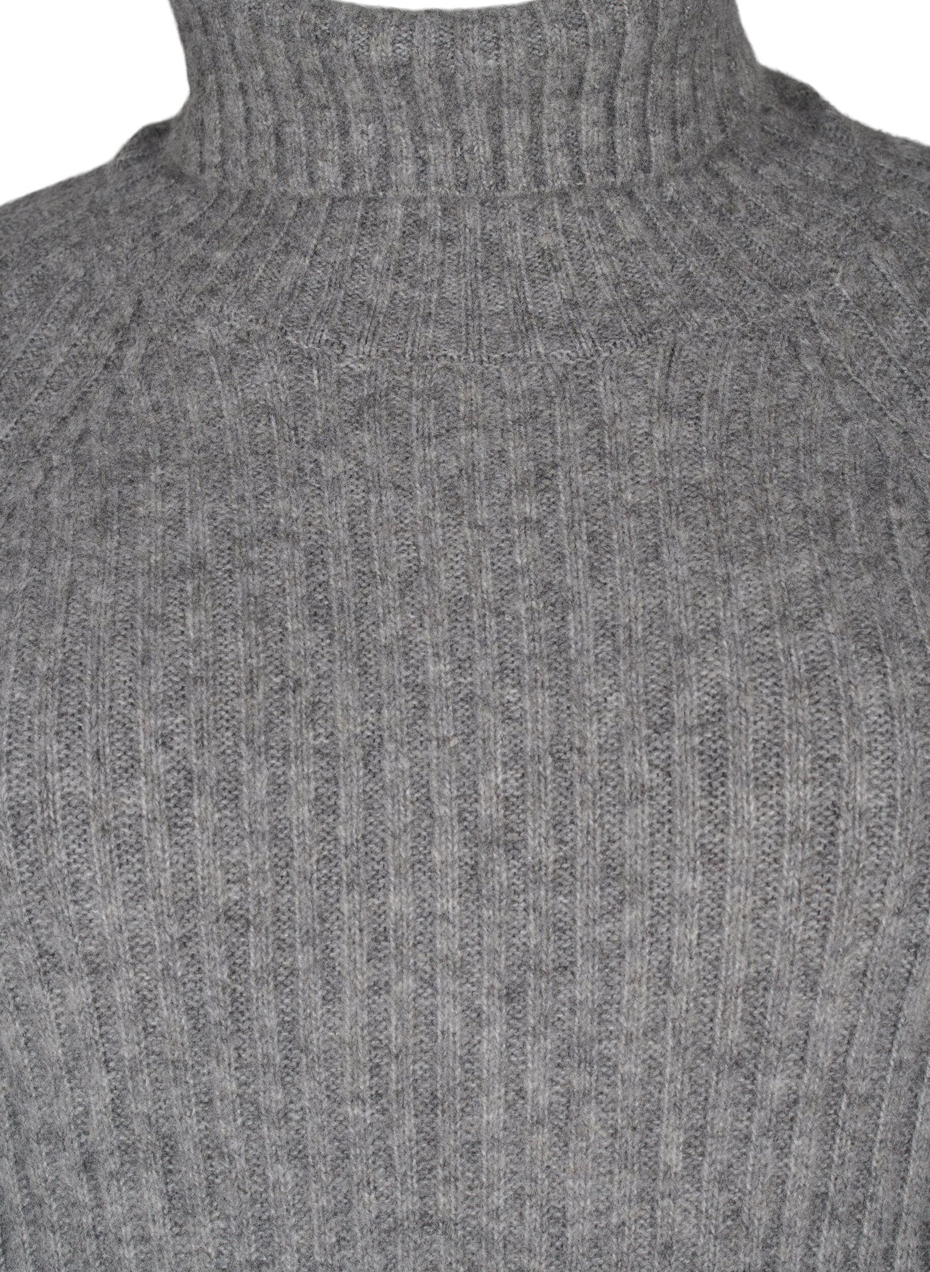 Zizzifashion Long knit dress with turtleneck, Medium Grey Mel., Packshot image number 2