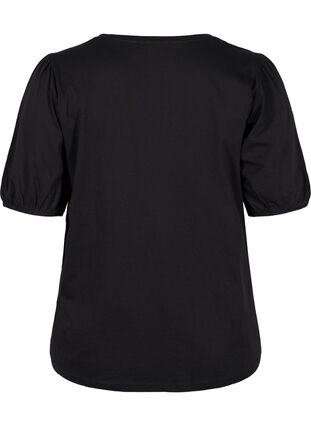 Cotton t-shirt with elbow-length sleeves, Black, Packshot image number 1
