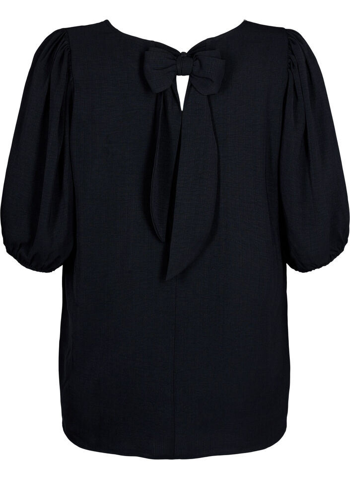 Short-sleeved blouse with a bow at the back, Black, Packshot image number 1