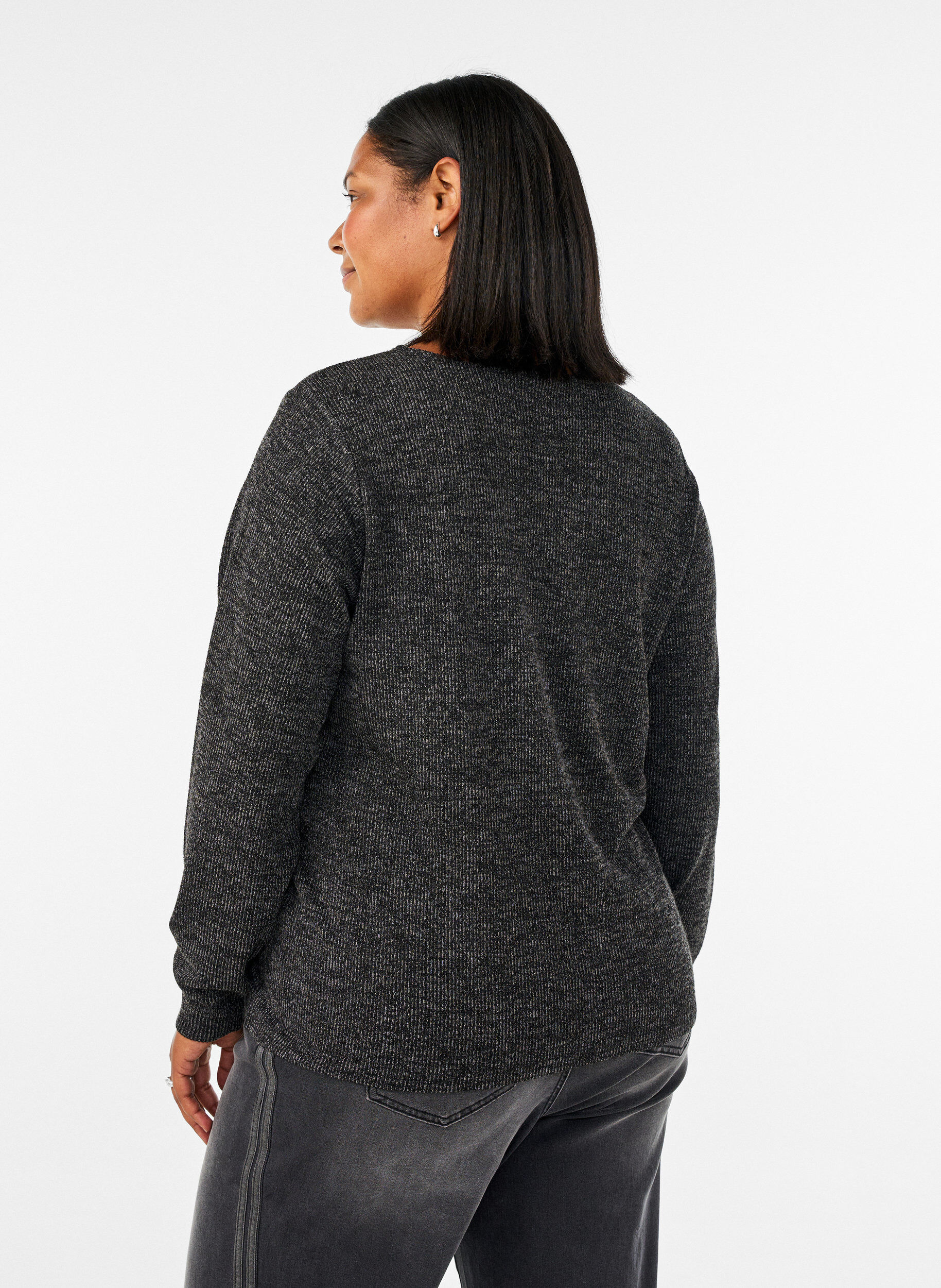 ZizzifashionJersey blouse with a V-neck and long sleeves, Black, Model image number 2