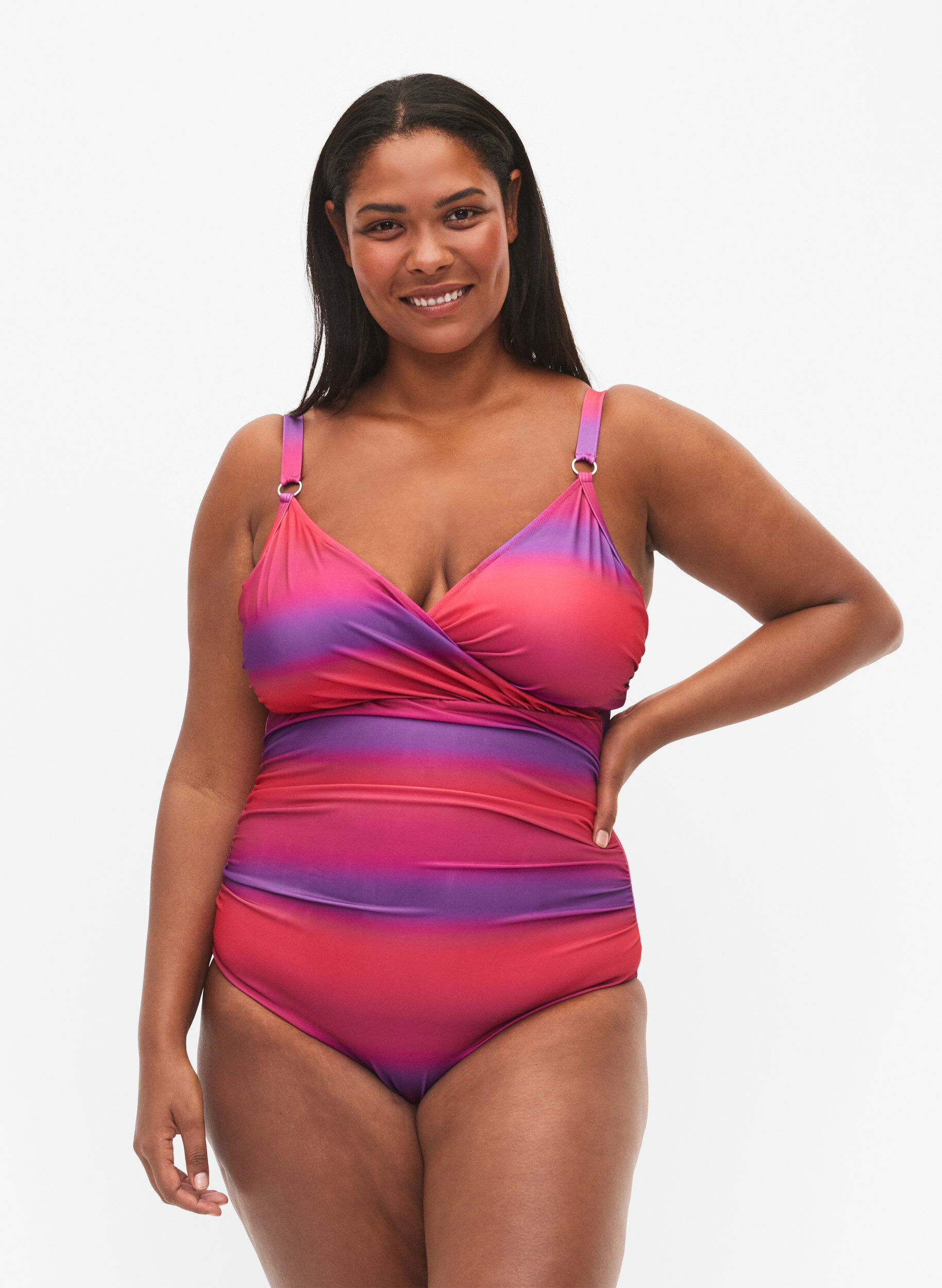 Zizzifashion Printed swimsuit with soft padding, Pink Comb, Model image number 0