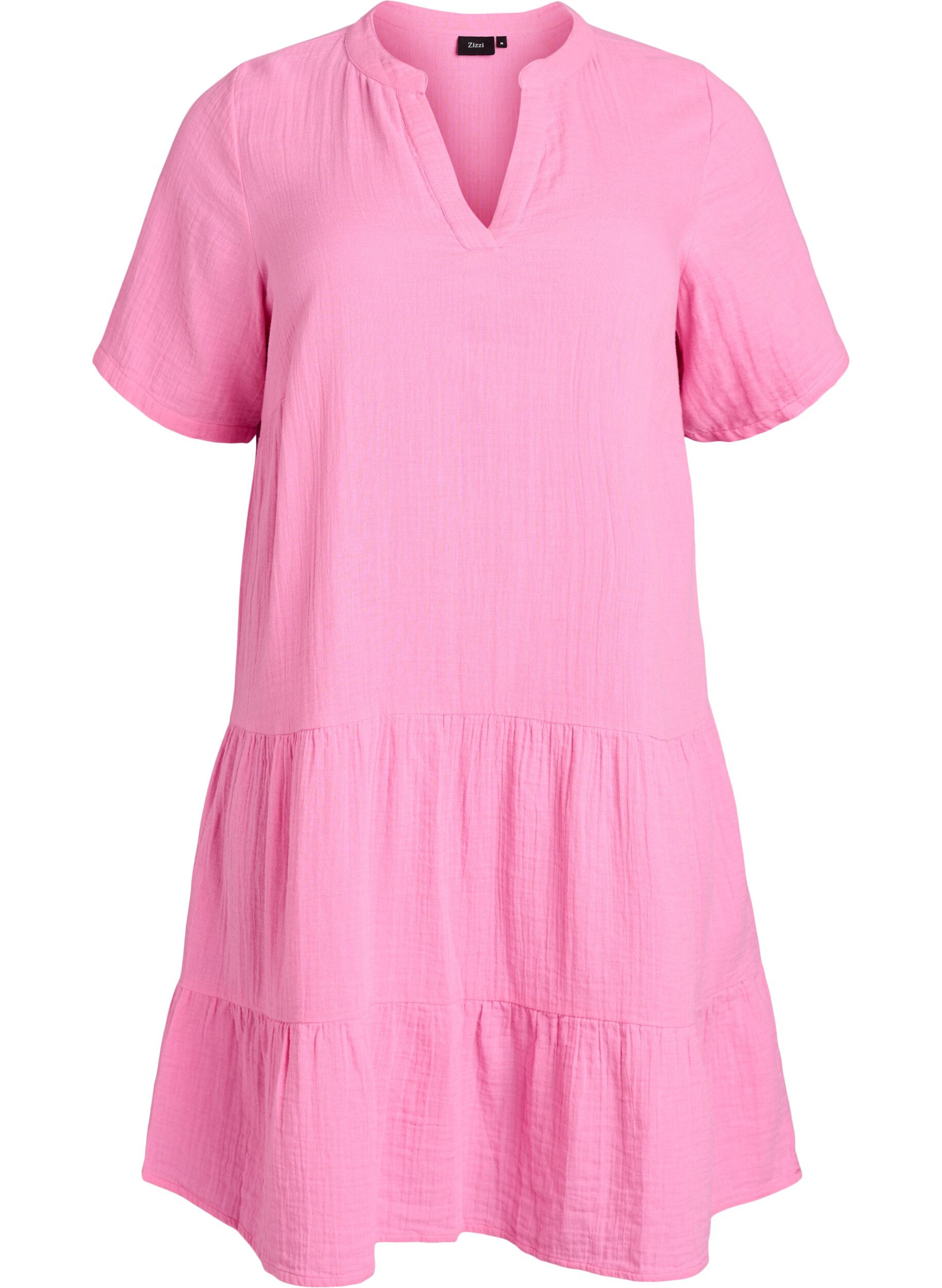 Zizzifashion Short A-line dress in cotton muslin, Pink, Packshot image number 0