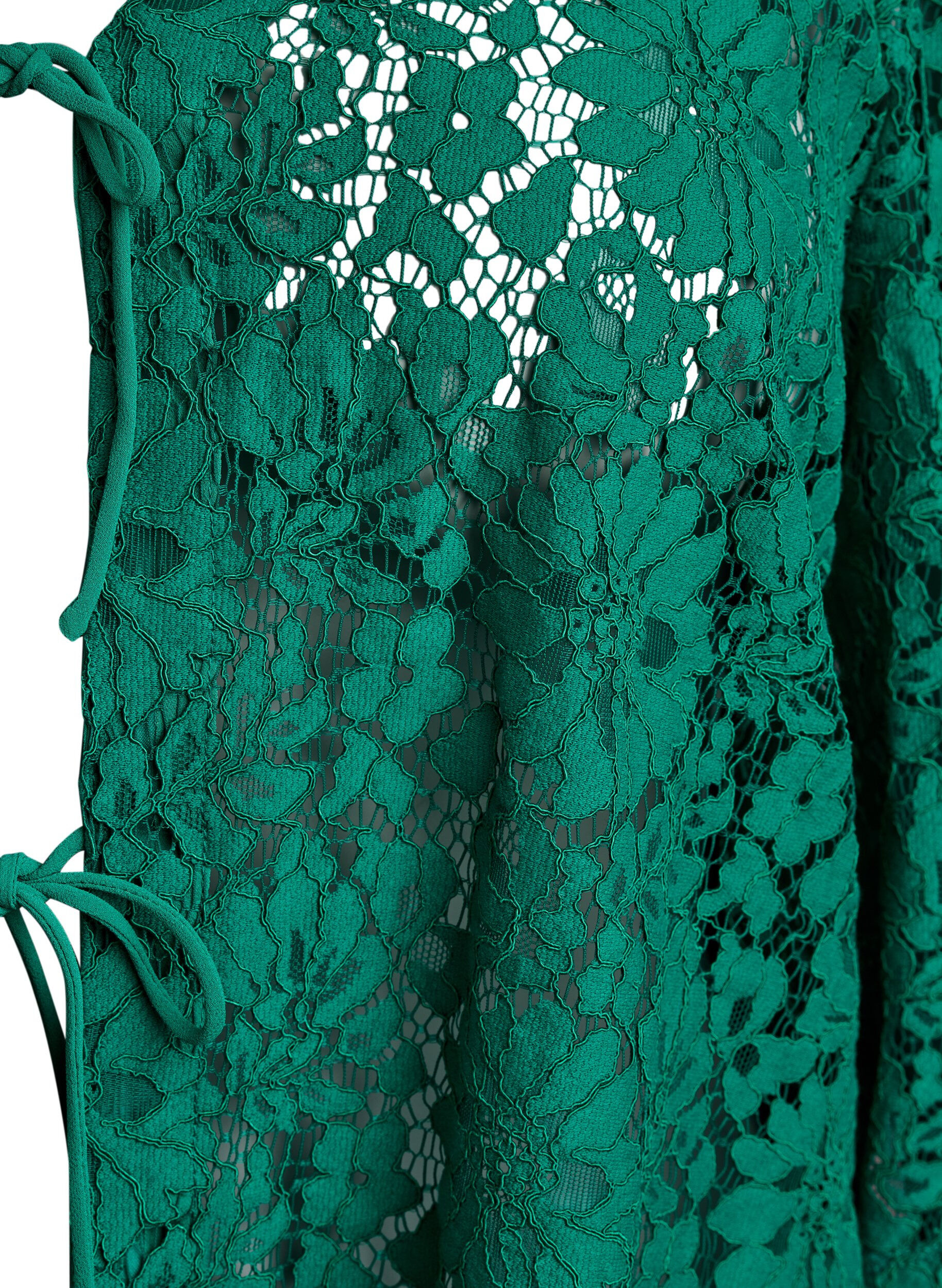 Zizzifashion Lace blouse with 3/4 sleeves and bows on the front, Green, Packshot image number 2