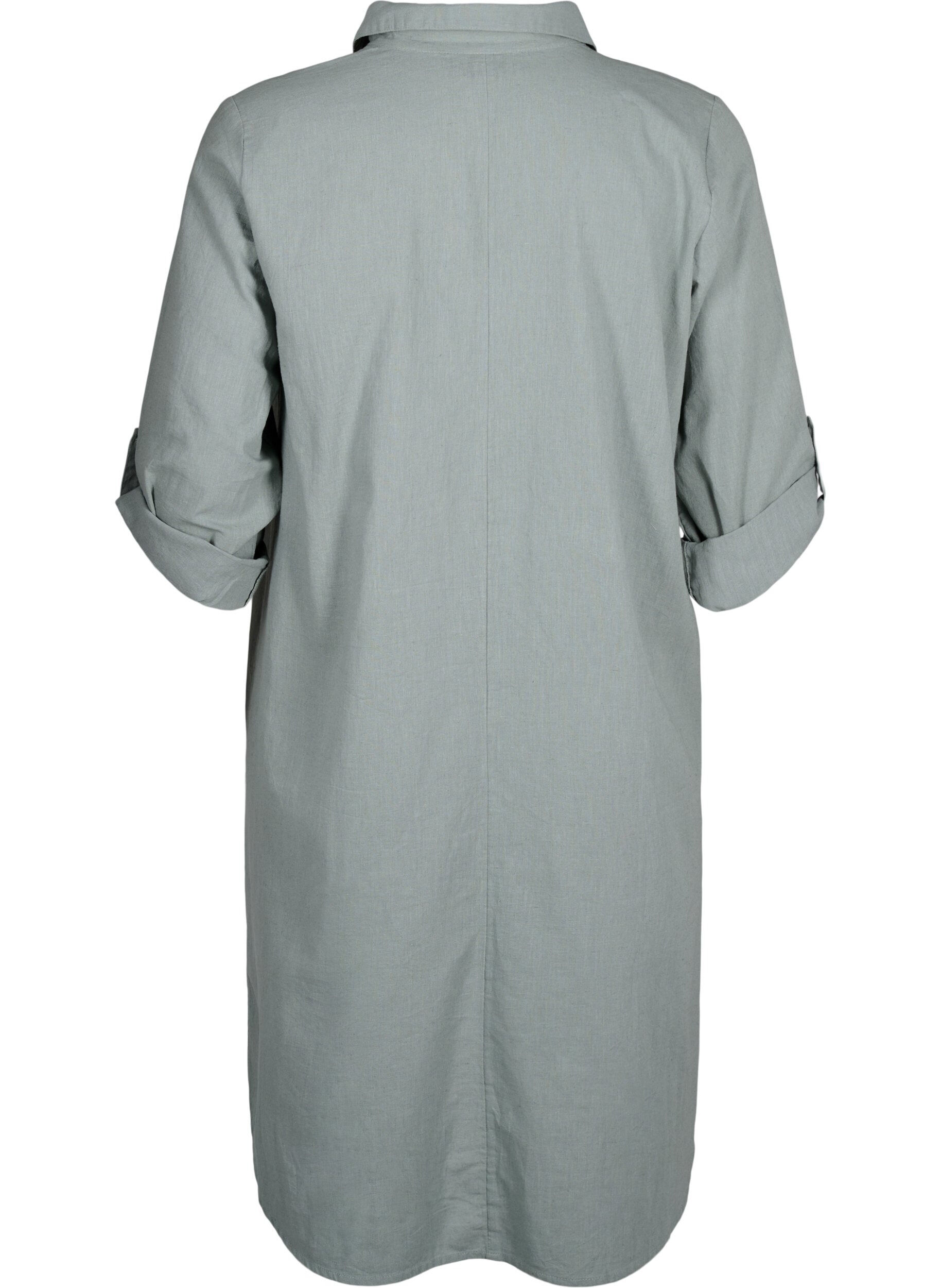 Zizzifashion Dress with a V-neck in cotton and linen, Chinois Green, Packshot image number 1